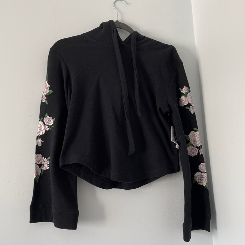Kendall and Kylie Black Hoodie with Rose Sleeves